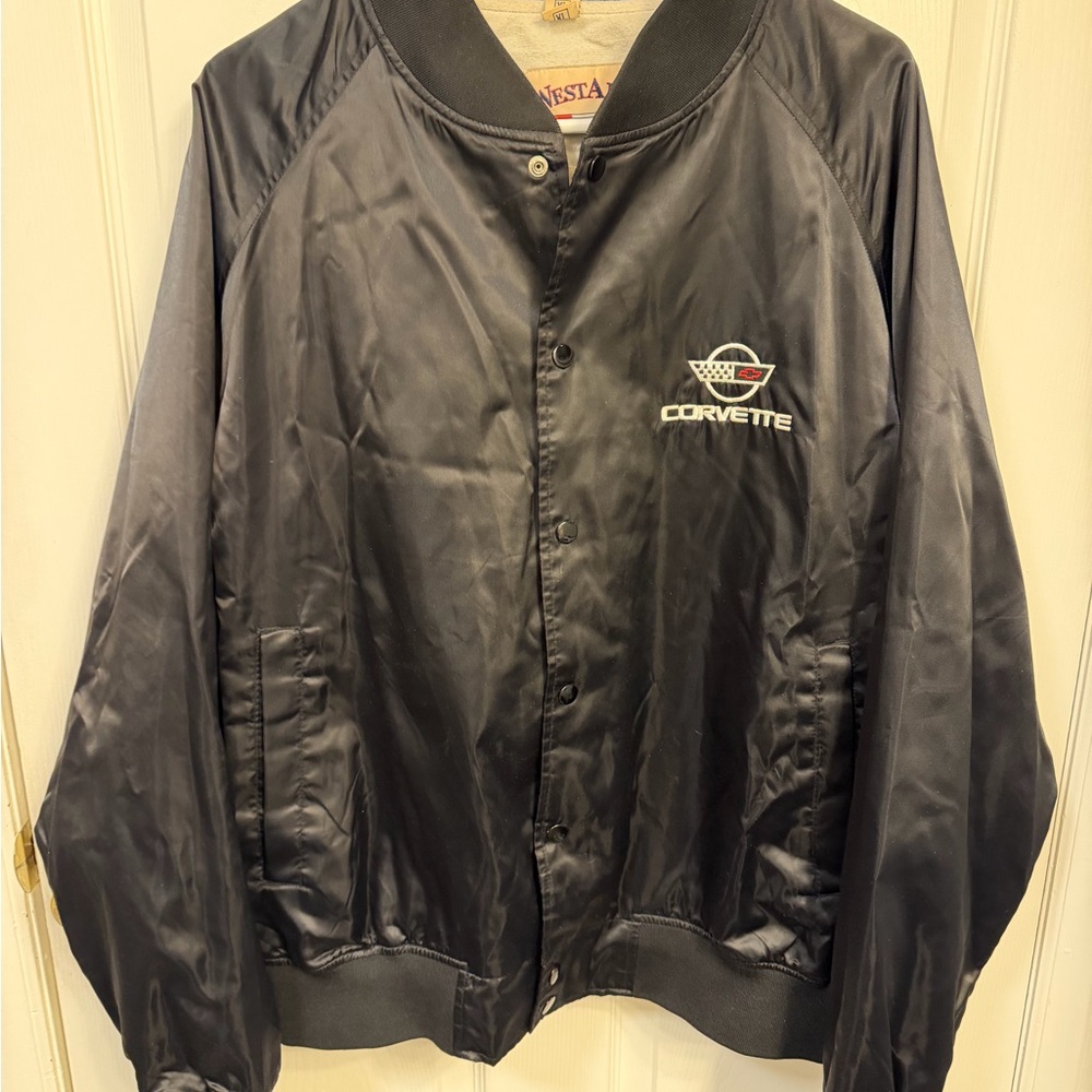 Black satin men’s Corvette bomber jacket